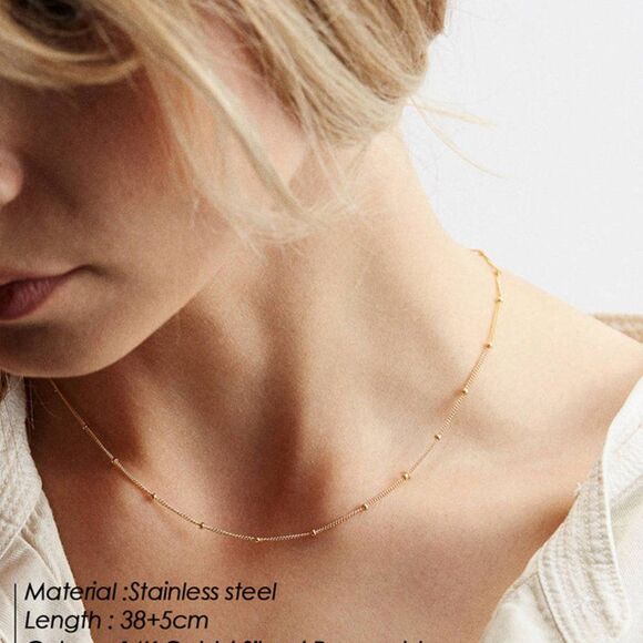 Delicate Layered Necklace Set, Gold Square Pendant Layering Necklace, 14KGold Pl - Picture 4 of 6